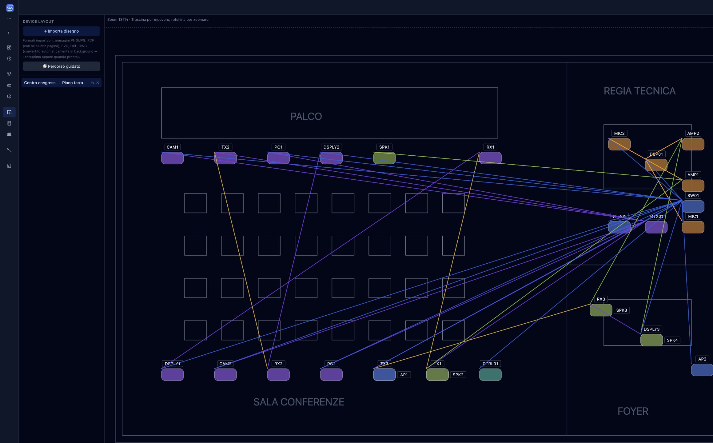 Device Layout: tema scuro